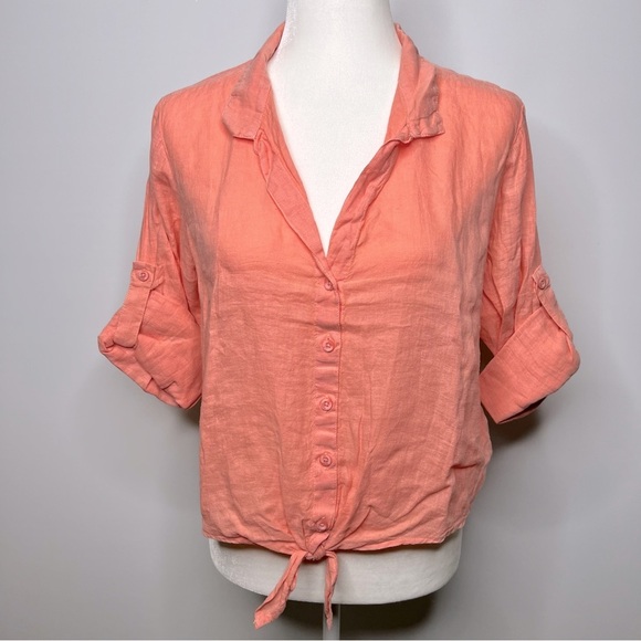 Anthropologie Tops - Anthropologie Cloth & Stone Button Down Tie Front Shirt Coral Medium